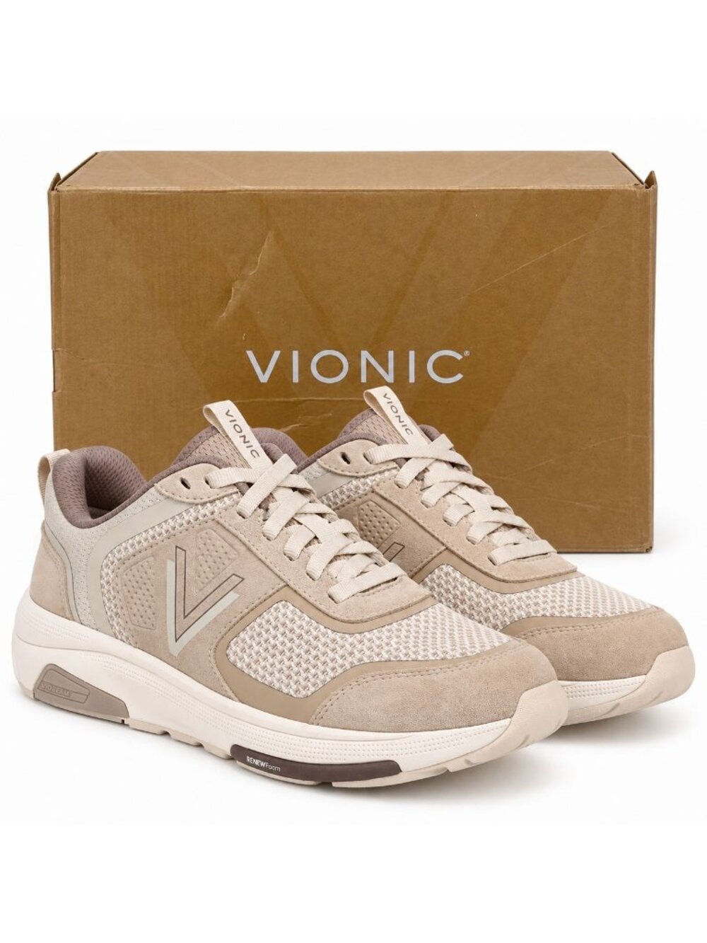 Vionic Walk Strider Knit Womens 7.5 WIDE Lucid Beige Suede Walking Sneakers